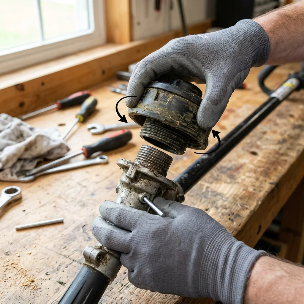 Step 1: Removing old plastic nylon trimmer head from shaft
